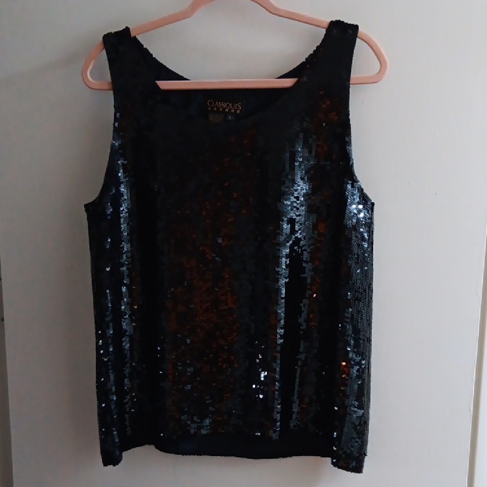 CLASSIQUES Silk w/Black Sequins Shell/Tank Top